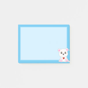 Süßer Eisbär-Cartoon auf Hellblau Post-it Klebezettel