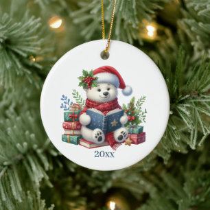 Süßer Eisbär fügt Datum und Nachricht hinzu Weihna Keramik Ornament