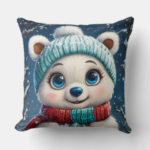 Süßer Eisbär im Winterschal Kissen