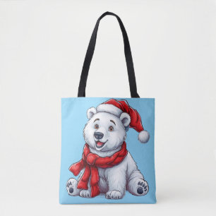 Süßer Eisbär mit Weihnachtsmannmütze und -schal Tasche