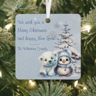 Süßer Eisbär und Pinguin Nordpol Weihnachten Ornament Aus Metall