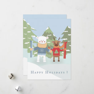 Süßer Eisbär und Renntier Flach-Weihnachtskarte Feiertagskarte