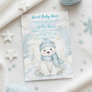 Süßer Eisbär Winter Baby Shower Tier Blau Einladung