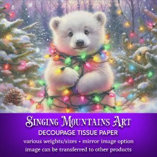Süßer Eisbärjunger in Weihnachtslichter-Decoupage Seidenpapier