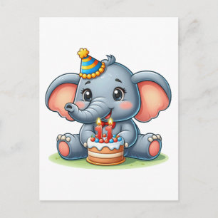 Süßer Elefant 11. Geburtstag Postkarte