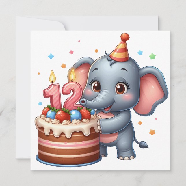 Süßer Elefant 12. Geburtstag (Vorderseite)