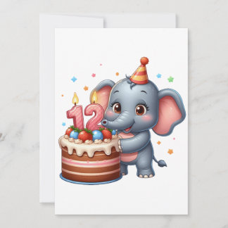 Süßer Elefant 12. Geburtstag Einladung