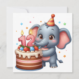 Süßer Elefant 12. Geburtstag Einladung