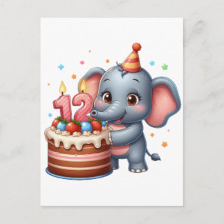 Süßer Elefant 12. Geburtstag Einladungspostkarte