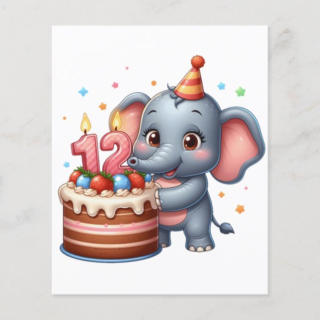 Süßer Elefant 12. Geburtstag Flyer (Vorne)
