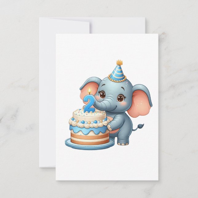 Süßer Elefant 2. Geburtstag Einladung (Vorderseite)