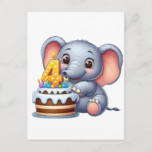 Süßer Elefant 4. Geburtstag Ankündigungspostkarte