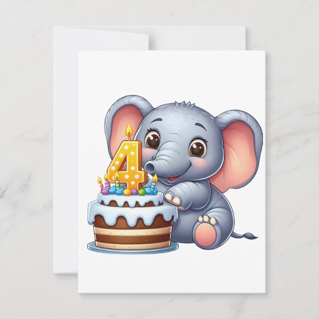 Süßer Elefant 4. Geburtstag Dankeskarte (Vorderseite)