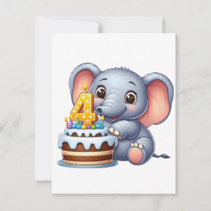 Süßer Elefant 4. Geburtstag Einladung