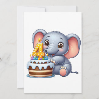 Süßer Elefant 4. Geburtstag Einladung