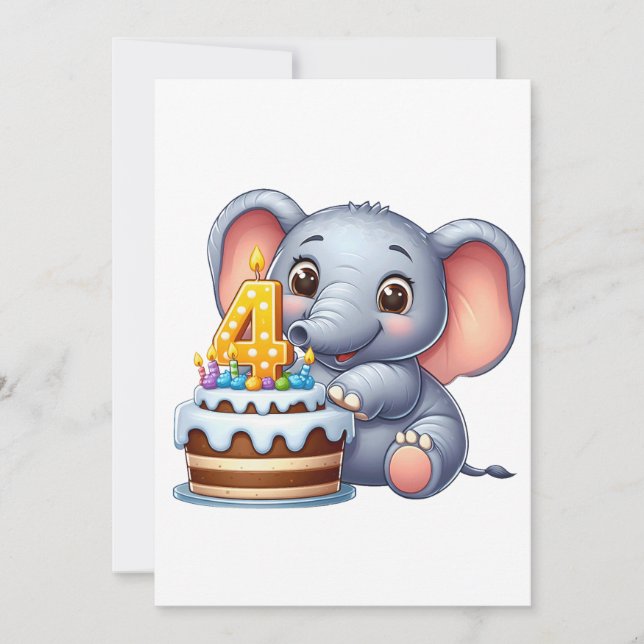 Süßer Elefant 4. Geburtstag Einladung (Vorderseite)