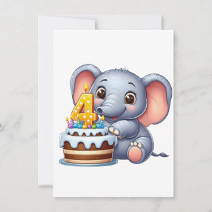 Süßer Elefant 4. Geburtstag Mitteilungskarte