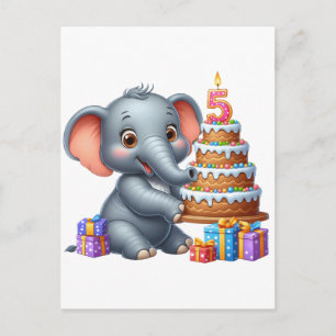 Süßer Elefant 5. Geburtstag Ankündigungspostkarte