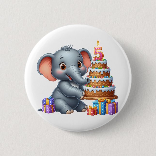 Süßer Elefant 5. Geburtstag Button (Vorderseite)