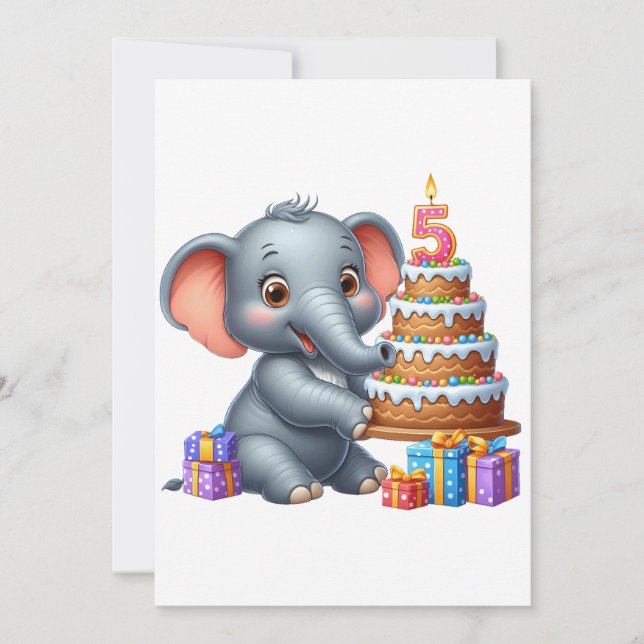 Süßer Elefant 5. Geburtstag Einladung (Vorderseite)