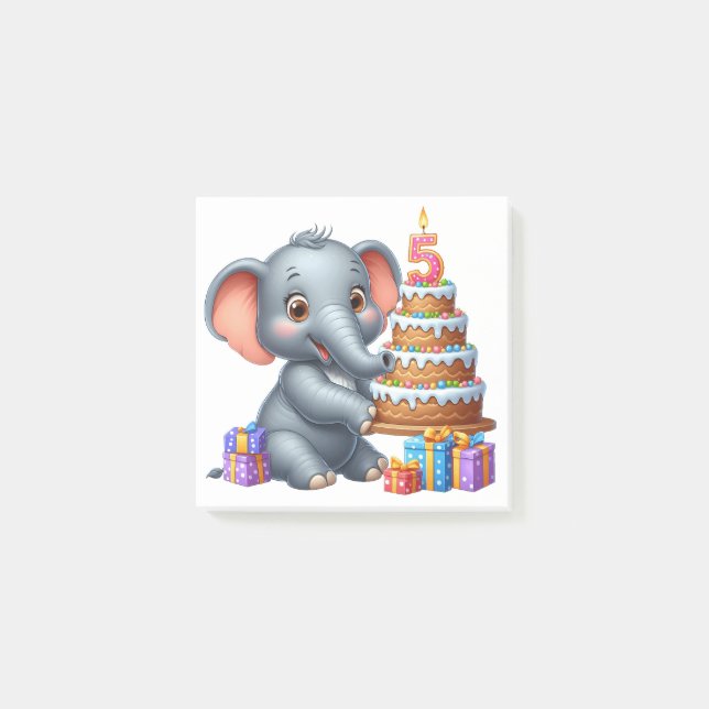 Süßer Elefant 5. Geburtstag Post-it Klebezettel (Vorderseite)