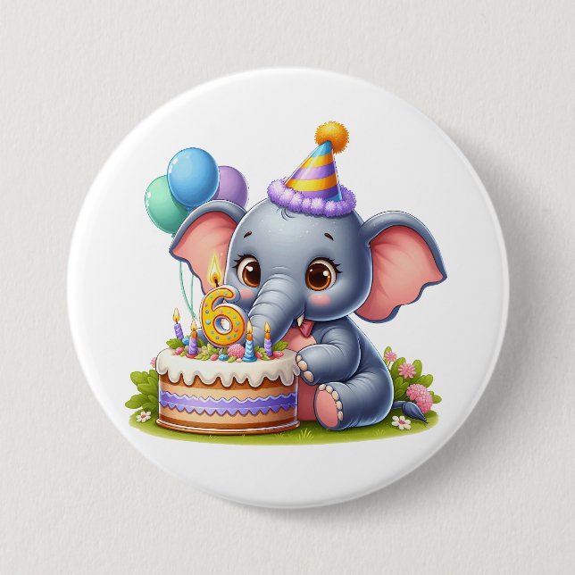 Süßer Elefant 6. Geburtstag Button (Vorderseite)