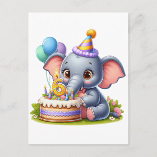 Süßer Elefant 6. Geburtstag Einladungspostkarte