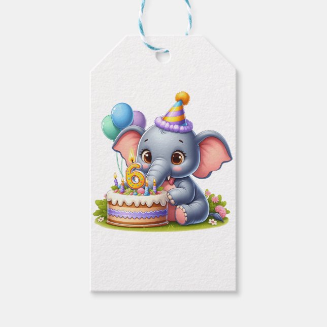 Süßer Elefant 6. Geburtstag Geschenkanhänger (Vorderseite)