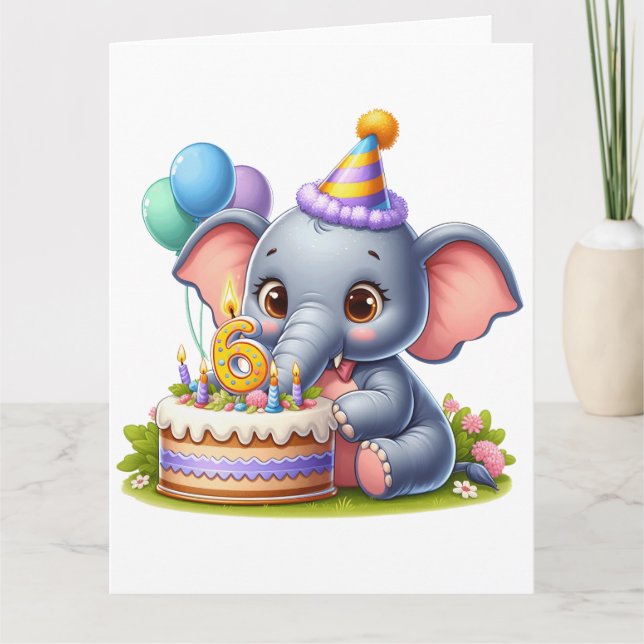 Süßer Elefant 6. Geburtstag Karte (Vorderseite)