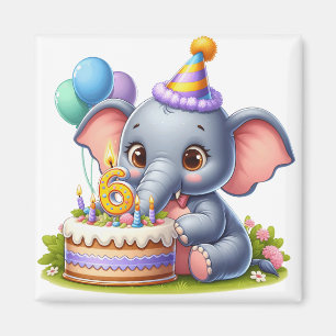 Süßer Elefant 6. Geburtstag Magnet