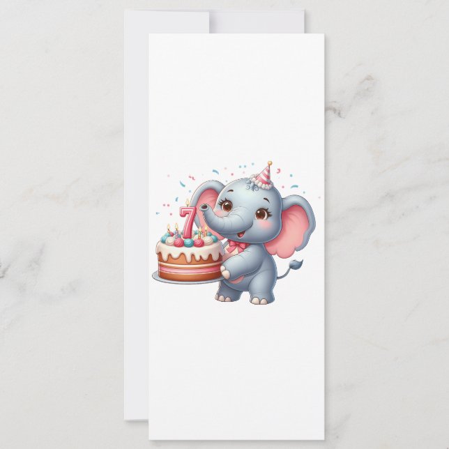 Süßer Elefant 7. Geburtstag Einladung (Vorderseite)