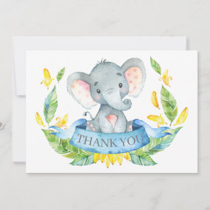 Süßer Elefant Baby Junge Blau und Grau Dankeskarte