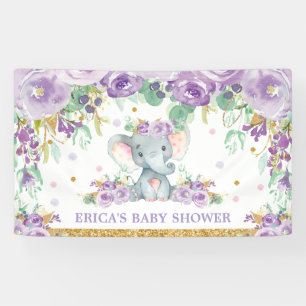 Süßer Elefant Lila Blumen Baby Shower Hintergrund Banner