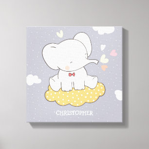 Süßer Elefant mit Wolken für Jungen-Kinderzimmer Leinwanddruck