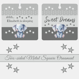 Süßer Elefant, psst, Name einfügen, schläft grau Ornament Aus Metall