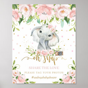 Süßer Elefant Rosa Blumen Oh Snap Teile die Liebe Poster