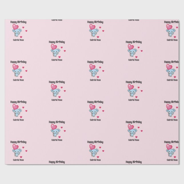 Süßer Elefant rosa Geburtstag Geschenkpapier (Flach)
