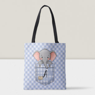 Süßer Elefant schaut aus kariertem Tasche