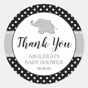 Süßer Elefant Schwarz Weiß Punkte Baby Shower Runder Aufkleber