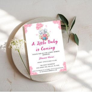 Süßer Elefant und rosa Ballon-Baby-Party Einladung