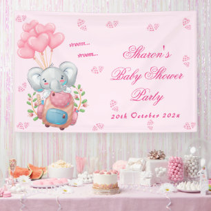 Süßer Elefant und rosa Luftballon-Baby-Party Banner