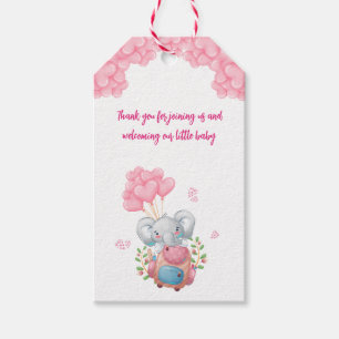 Süßer Elefant und rosa Luftballon Dankeschön-Anhän Geschenkanhänger