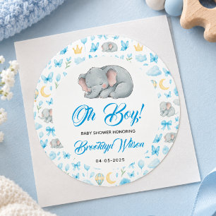 Süßer Elefant Wasserfarbe Baby Shower für Jungen Runder Aufkleber