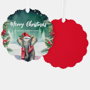 Süßer Elefant Weihnachtsmann Weihnachten Feier Fam Ornament Karte