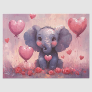 Süßer Elefantenkalb-Herzballons-Decoupage Seidenpapier