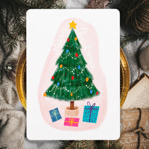 Süßer eleganter froher Weihnachtsbaum mit Geschenk Feiertagskarte