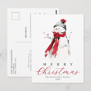 Süßer eleganter Wasserfarben-Schneemann Weihnachte Postkarte