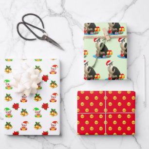 Süßer Elf, Glocken, Carol Cat & goldene Polka-Punk Geschenkpapier Set