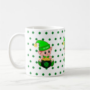 Süßer Elf, Goldmünzen & Kleeblätter Kaffeetasse