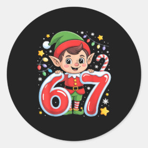 Süßer Elf Sechs Sieben 6 7 Meme Lustiges Weihnacht Runder Aufkleber